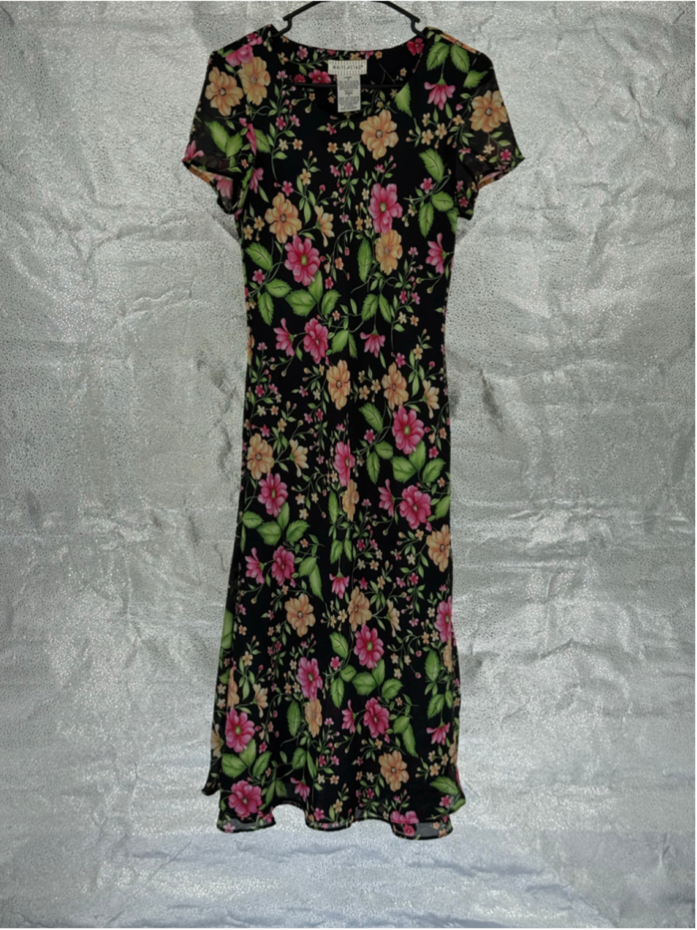 Women's White Stag Floral Midi Dress Black Pink Size 6